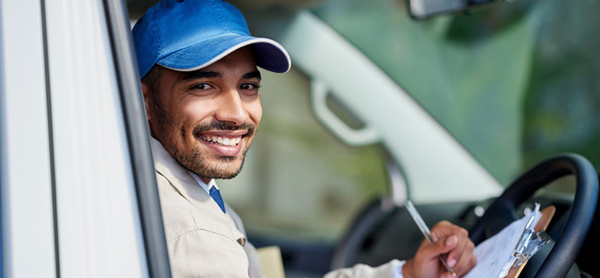 Delivery person checking schedule